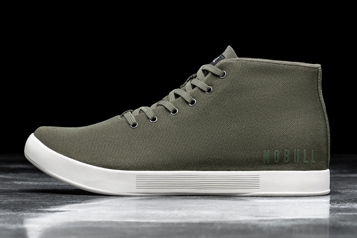 Nobull Canvas Mid Men\'s Trainers Dark Green White | Australia (RY2681)